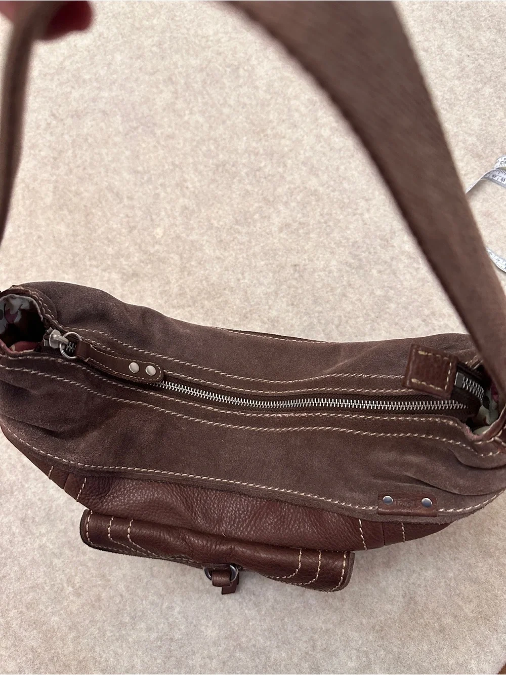 Fossil Vintage Y2K Brown Leather Suede Hobo Shoulder Bag Purse
